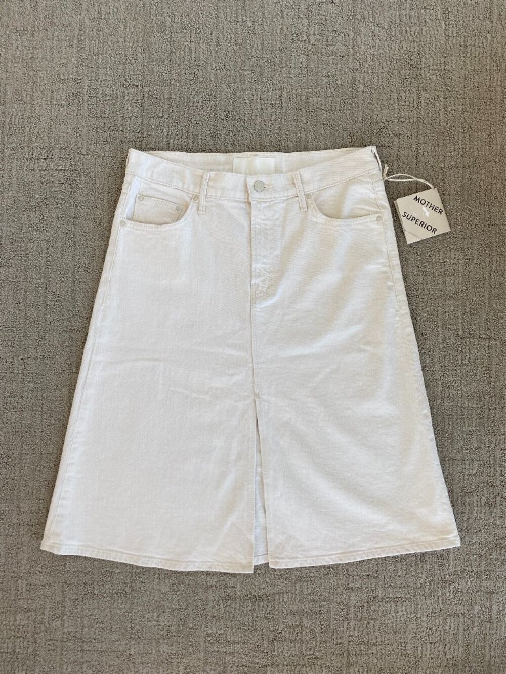 NEW MOTHER Jeans Down Low Spinner Midi Skirt Act Natural Ivory Cream Denim sz 29